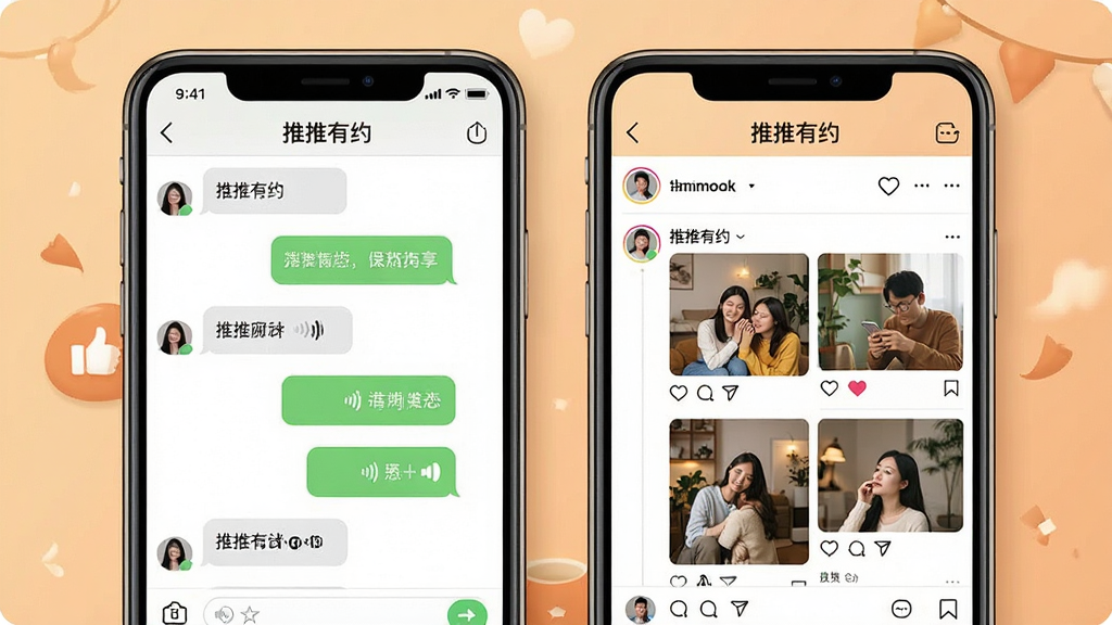 һ��չʾ������Լ��ʱ�����붯̬�������ܵ�ͼƬ���������ֻ���Ļ��Ϊ���룬��벿��������Ի��������ֺ�������Ϣ���ݣ��Ұ벿���Ƕ�̬�㳡�����û���������Ƭ�͵��ް�ť���������С�������Լ����ʶ�������ܰ�罻�У�ϸ�ڷḻ�����ʸɾ����޶���Ԫ��