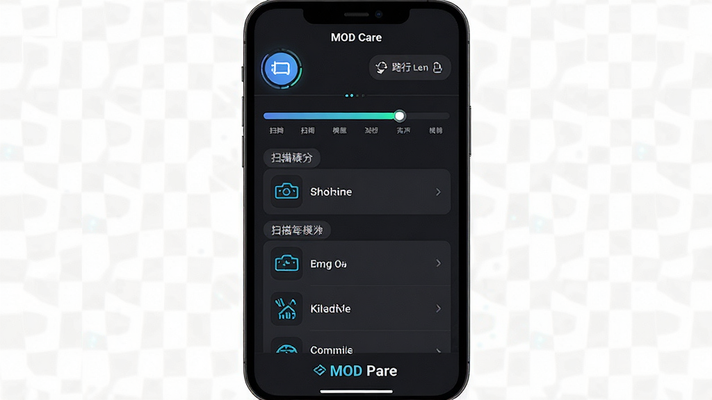 һ�š�MOD Care��Ӧ����ģ��ɨ�������ֻ���ͼ���������ֻ���Ļ��ʾɨ�����������ʶ��ģ���б������ֶ���Ϊɨ�谴ť��·��ѡ���м��б�����������ʾģ��ͼ�������ƣ��ײ���ʾɨ������������Ű������в�Σ����Ƽ�����ɫϵ��ϸ�ڰ������ȶ����ͷ����ǩ�����ʸɾ��������޶���Ԫ�ء�