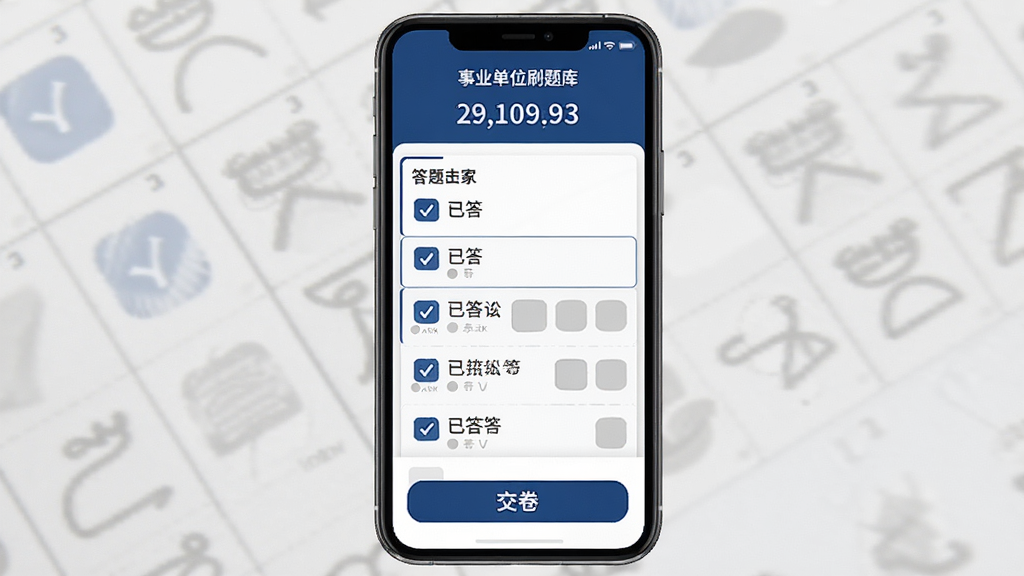 ��ҵ��λˢ�������ģ�⿼�Խ��棬�ֻ���Ļ��ʾ���Ե���ʱ�ʹ��⿨�����⿨�ϲ�����Ŀ�����ɫ�Ѵ𡢲��ֻ�ɫδ�𣬵ײ��н�����ť�������������࣬��ɫ�������Ͱ�ɫΪ�����������������ֹ��������ʸɾ��޶���Ԫ��