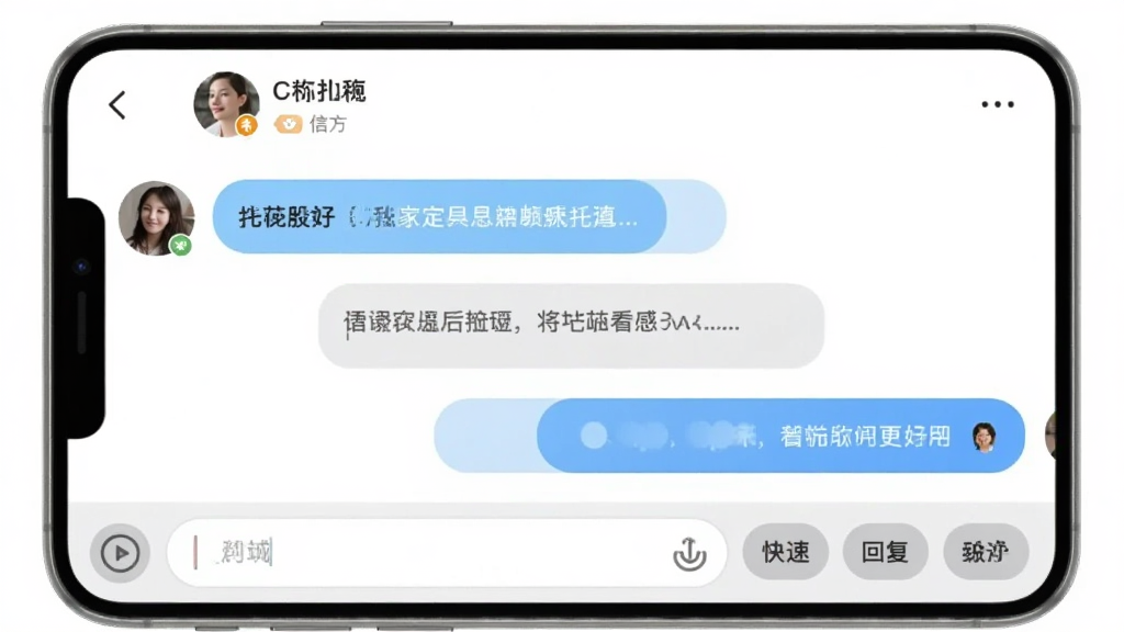 �����������칵ͨ���棬�ֻ���Ļ��ʾ�Ի����ݣ����Ϊ�Է���Ϣ�Ҳ�Ϊ�Լ���Ϣ��������ʾ�Է��ǳƺ����ñ�ʶ���ײ�Ϊ�����Ϳ�ݻظ���ť��������ɫ������Ϊǳ��ɫ��ǳ��ɫ�����������Ѻã���������