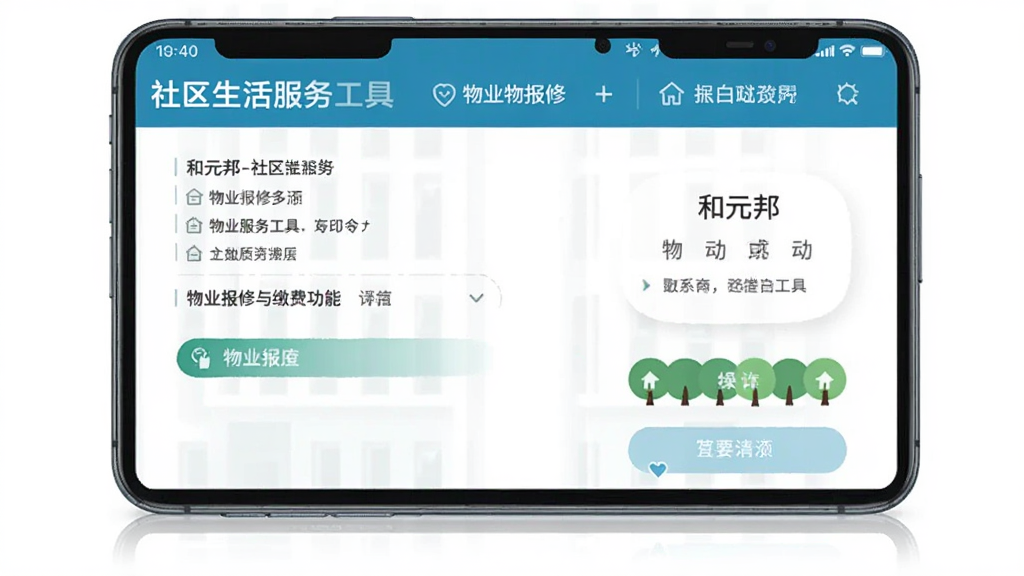 和元邦-社区生活服务工具 物业报修与缴费功能操作界面