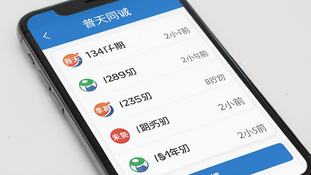 手机屏幕展示普天同诚的收款记录页面,主体是排列整齐的收款条目,每条显示渠道图标、金额和时间,布局为纵向列表,风格简洁商务,蓝白配色,细节清晰,画质干净无杂乱元素