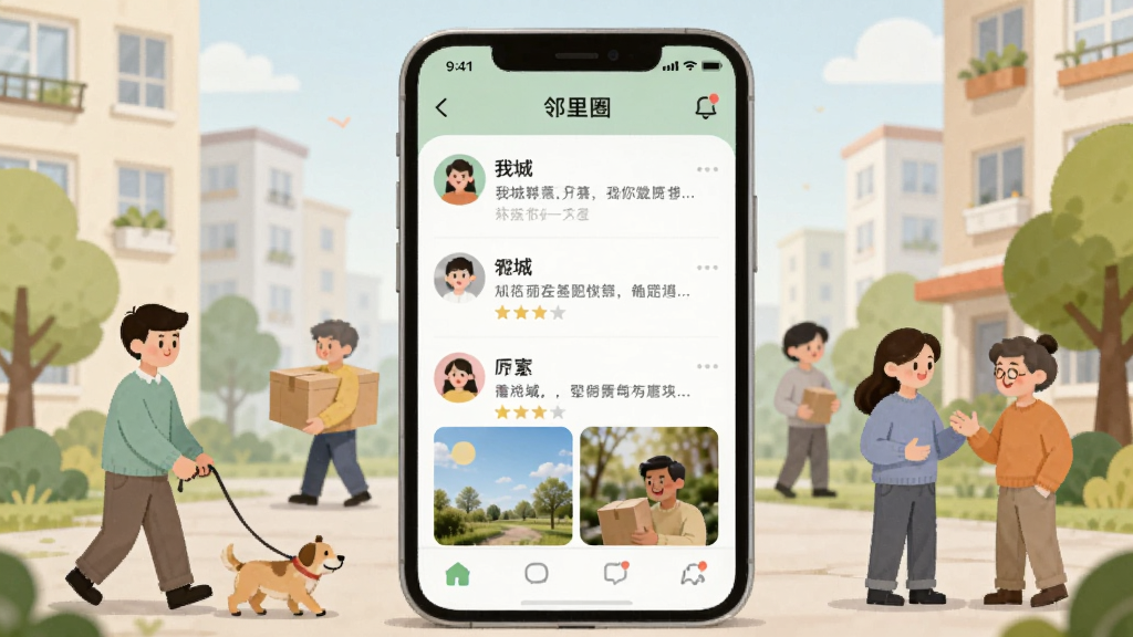 һ����ܰ���������Ĳ廭������������һ���ֻ���Ļ����Ļ����ʾ���ҳǡ�App������Ȧ���棬���û�ͷ�����ֶ�̬��ͼƬ����Ļ��Χ�����ſ�ͨ�����ھ������������޹��������ڰᶫ�������������죬�����Ǿ���¥������������ɫ����ͣ����������Ȼ������ɾ��޶���Ԫ�ء�