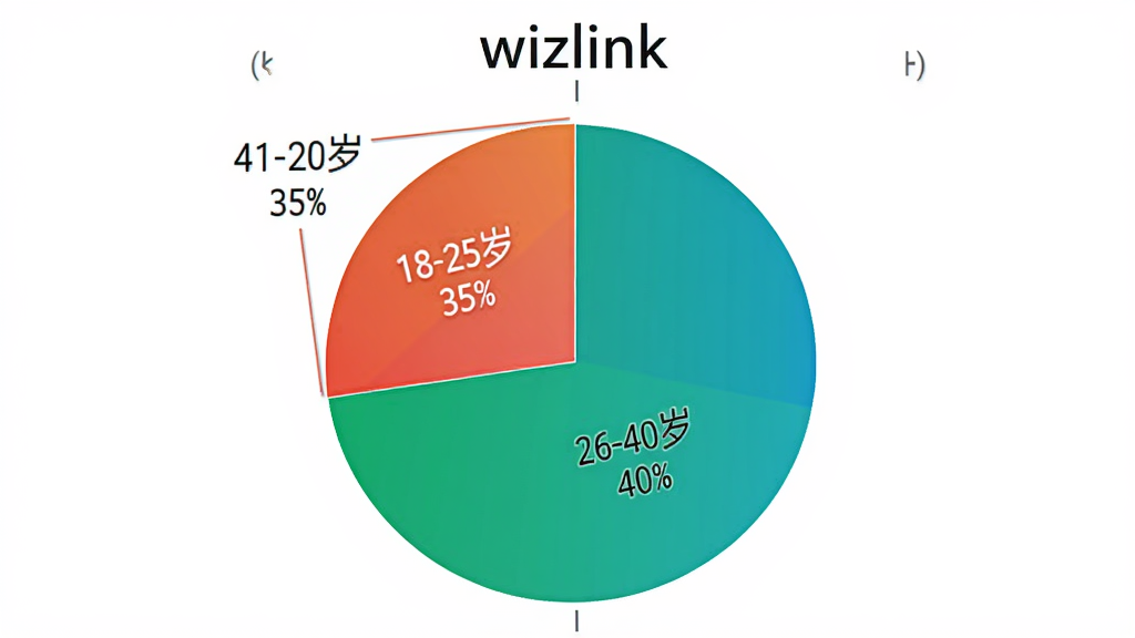 一张展示wizlink用户年龄分布的饼状图,画面中饼图分为三个部分,分别标注着