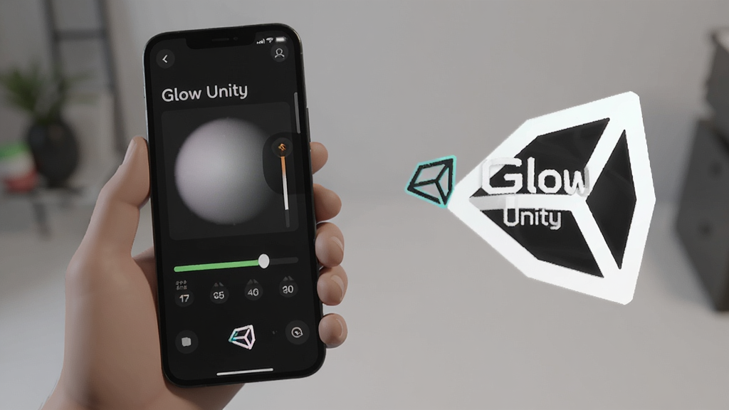 һ��չʾGlow UnityʵʱԤ�����ܵ�ͼƬ��������һֻ�������ֻ����ֻ���Ļ����ʾ���ڵ��ڹ�Чǿ�ȣ����������޿��٣��Ա���Glow Unity��Logo������ִ������ʸɾ����޶���Ԫ��