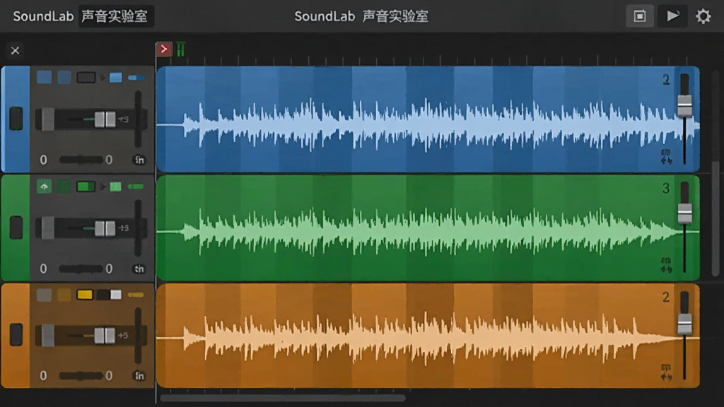 SoundLab ����ʵ���� �Ķ������༭�����ͼ����ʾ������ɫ���죬ÿ��������в��κ��������ӣ����汳��Ϊ���ɫ�������ɫ�ֱ�Ϊ�����̡��ȣ���������������ƽ����ƣ���Ļ���� SoundLab ����ʵ���� ���������ʸɾ�