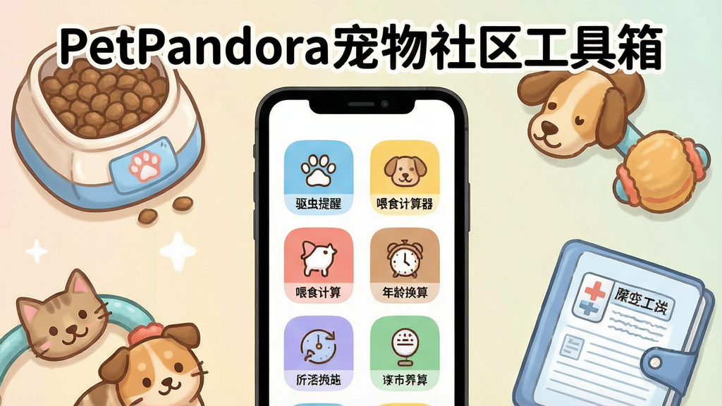 һ��PetPandora�����������蹤�������չʾͼ�������������ֻ���Ļ��ʾ�������ͼ�꣬�����������ѡ�ιʳ�����������任��ȣ���Χ������è��������ߡ����籾��ʵ��Ԫ�أ����ͨ�ɰ���ɫ�ʷḻ��ͣ����ֱ�ע��PetPandora�������������䡱����������������