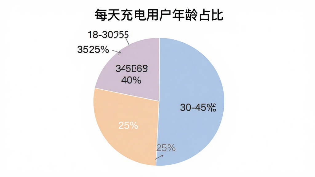 一张饼状图,展示每天充电用户年龄分布,18-30岁占35%,30-45岁占40%,45-60岁占25%,配色柔和,图表清晰,标题为“每天充电用户年龄占比”