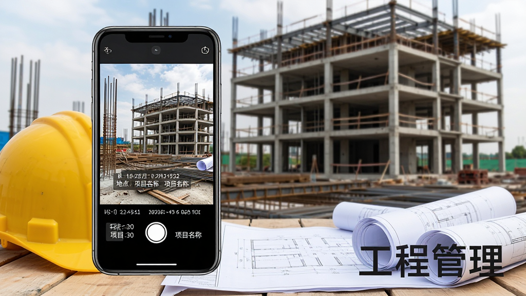 һ��չʾ���̹�����������ˮӡ���ܵ�ͼƬ��������һ���ֻ������Ž������صĸֽ�ṹ���գ��ֻ���Ļ����ʾ��Ƭ�ײ��Զ������˰���ʱ�䡢�ص����Ŀ���Ƶ�ˮӡ��Ϣ���ֻ��Ա߷��Ű�ȫñ��ʩ��ͼֽ������������ʩ����¥����ܣ����дʵ������ɫ����Ȼ�����ʸɾ��޶���Ԫ�أ�ͼƬ�����ֱ�ע�����̹�����