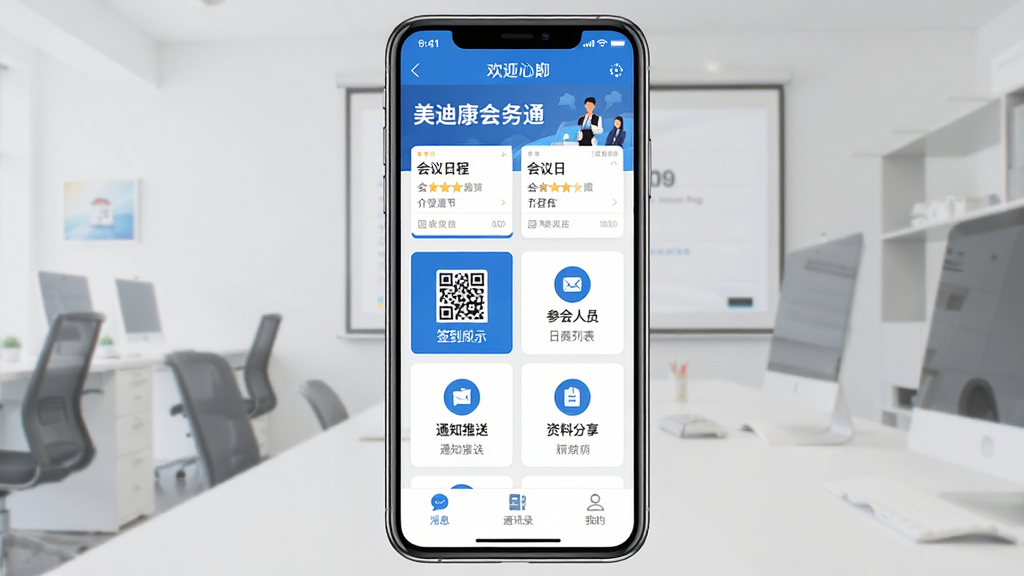 ���Ͽ�����ͨAPP������չʾ������������һ�������ֻ�����Ļ��ʾ���Ͽ�����ͨӦ����ҳ�棬ҳ�涥���л�ӭ����ͻ����ճ̿�Ƭ���м�����������ǩ����ά�롢�λ���Ա�б���֪ͨ���ͺ����Ϸ����ĸ�����ģ��ͼ�꣬�ײ�Ϊ��Ϣ��ͨѶ¼���ҵ�����������ǩ���������������ɫ��������ִ���������ˬ�����ʸɾ����޶���Ԫ��