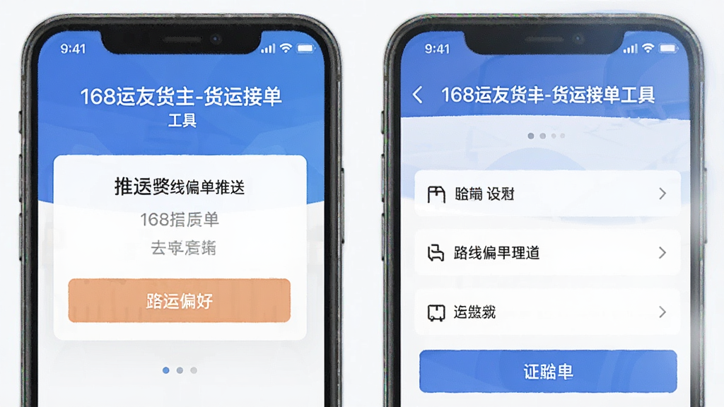 168运友货主-货运接单工具 手机界面抢单推送和路线偏好设置截图