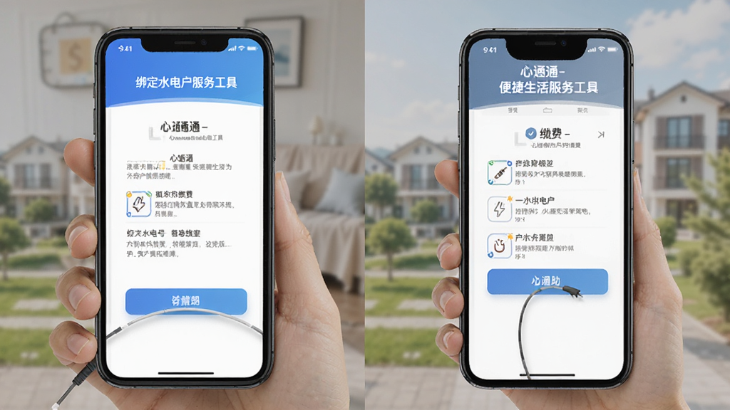 心通通-便捷生活服务工具 绑定水电户号缴费页面