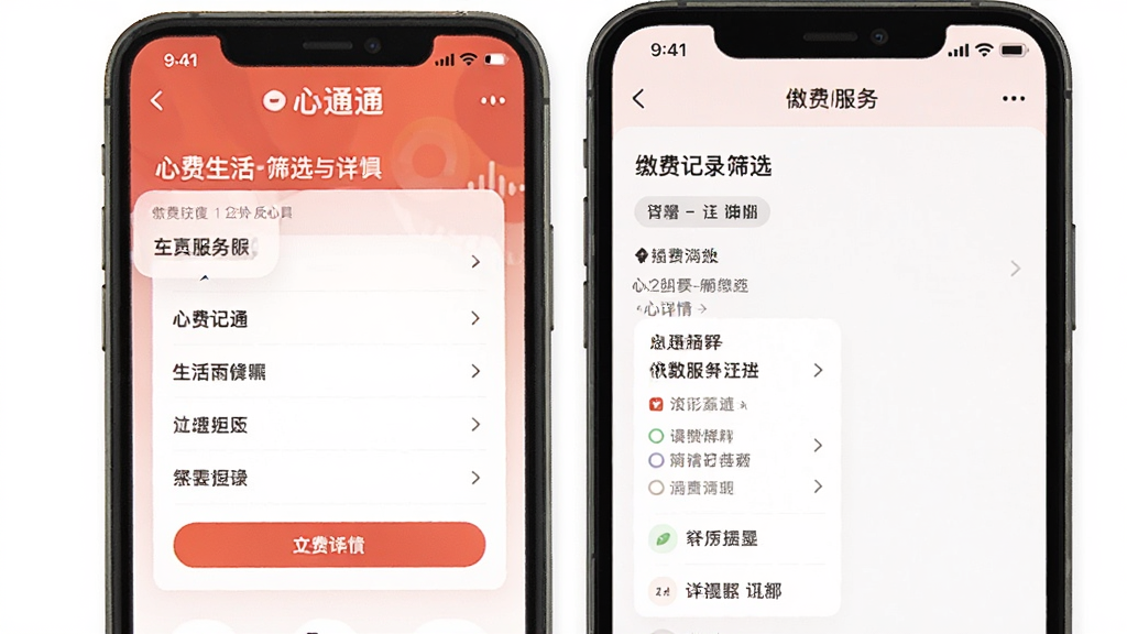 心通通-便捷生活服务工具 缴费记录筛选与详情页面