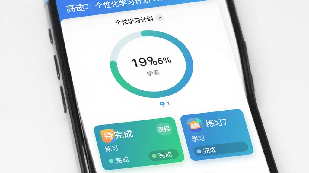 ��;��ѧ���Ի�ѧϰ�ƻ�ҳ�棬�ֻ���Ļչʾѧϰ���Ȼ���ͼ���·������Ŵ���ɵĿγ̿�Ƭ����ϰ�⣬��Ƭ���п�Ŀͼ������״̬��ǣ�����Ϊ��ɫ����ɫ����ɫ����ɫΪ��������ִ���ƽ�����ʸɾ����޶���Ԫ��