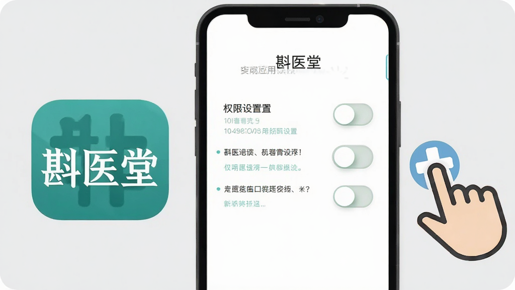 һ�š���ҽ�á�Ӧ�ð�װ���ý����ʾ��ͼ���������ֻ���Ļ��ʾȨ������ҳ�棬�п��ذ�ť����ʾ���֣��Ա�����ָ�����ͼ�꣬����Ϊǳ��ɫ������ƽ����ͻ������ҽ�á�Ӧ��ͼ�꣬���ʸɾ�����