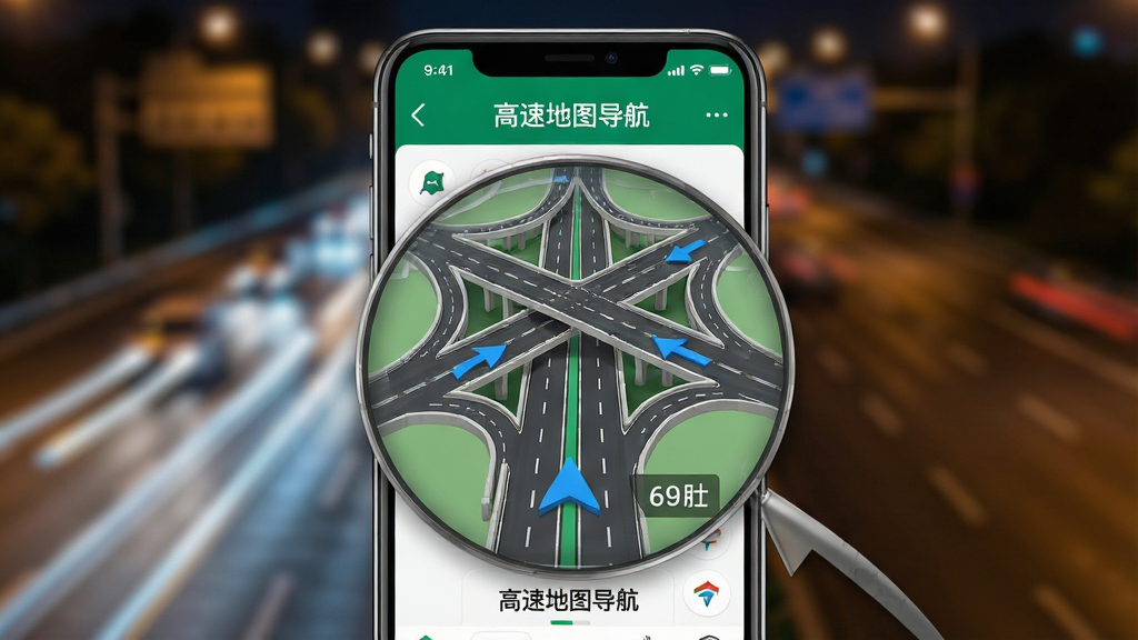 һ��չʾ�����ٵ�ͼ������App·�ڷŴ�ָ�����ܵ�ͼƬ���������ֻ���Ļ��ʾ���������ŵķŴ�ʾ��ͼ������Ϊ�ֻ����У�������ҹ����ٹ�·���黯�ƹ⣬�Ű�ͻ���Ŵ�ͼ�����дʵ������ϸ������Ļ������ɫ��ͷָ�������;�����ʾ�����ʸɾ��޶���Ԫ�أ�ͼƬ�����ֱ�ע�����ٵ�ͼ������