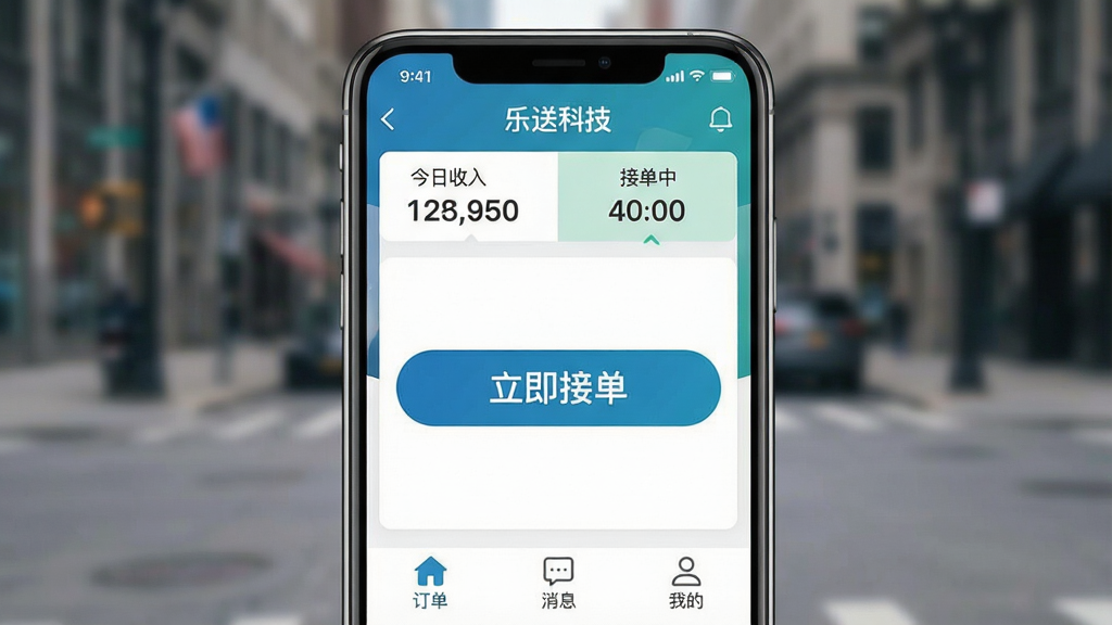 һ���ֻ���Ļ��д�����������ǡ����ͿƼ���APP����ҳ���棬������ʾ���������롱�͡��ӵ��С�״̬���м�����Ŀ�ġ������ӵ�����ť���ײ������Ŷ�������Ϣ���ҵ�����ͼ�꣬�����ǳ��нֵ����黯��Ƭ������ִ���ƽ��ϸ�����������ʸɾ����޶���Ԫ��