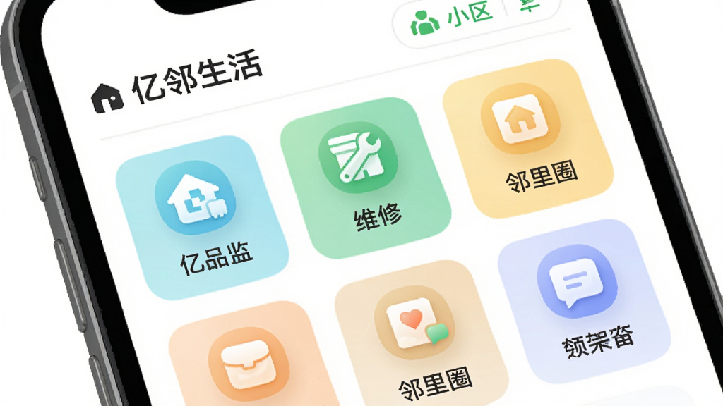 ��������App�����ܱ߷���ۺϽ��棬����Ϊ�ֻ���Ļ������Ϊ����С��������֪ͨ�����м�Ϊ�������ͼ�����񣬰�����ҵ��ά�ޡ�����Ȧ����ڣ��Ű����룬����Լ�ִ���ϸ��ͼ��Բ�󣬻��ʸɾ��޶���Ԫ�أ���������ʾ���֡��������