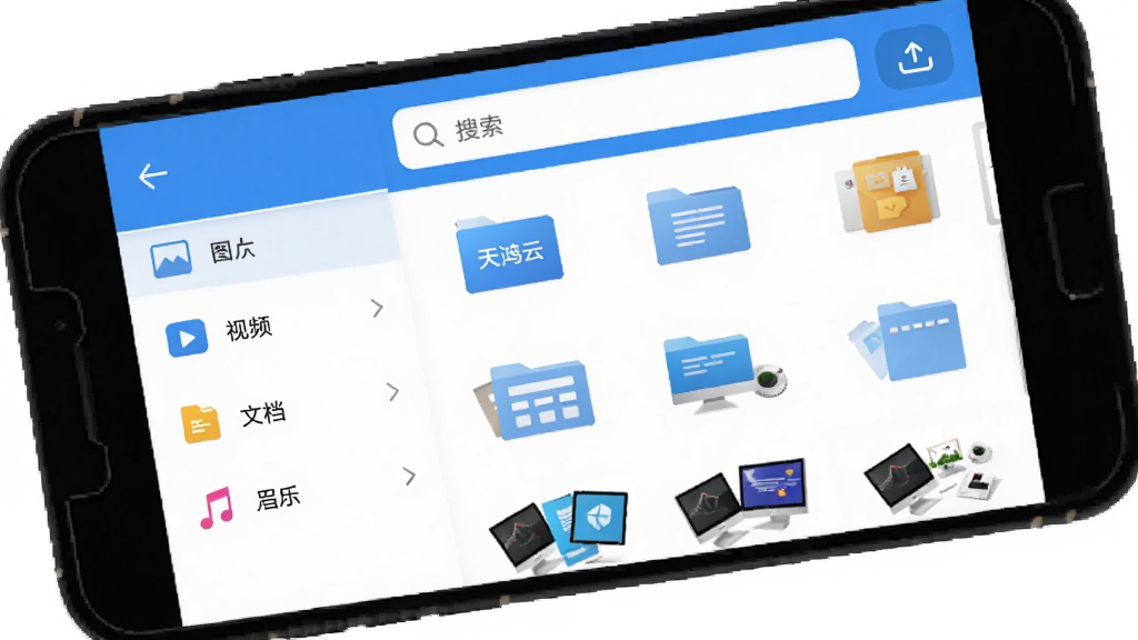 ����� �ļ��������棬�ֻ���Ļ��д����ʾ�����APP���ļ��б�ҳ�棬���Ϊ���ർ��������ͼƬ����Ƶ���ĵ������ֵ�ͼ�꣬�Ҳ�Ϊ�ļ�����ͼ���񣬶�������������ϴ���ť������ɾ����࣬������ɫ������Ϊ����ɫ������Լ�ִ�����������