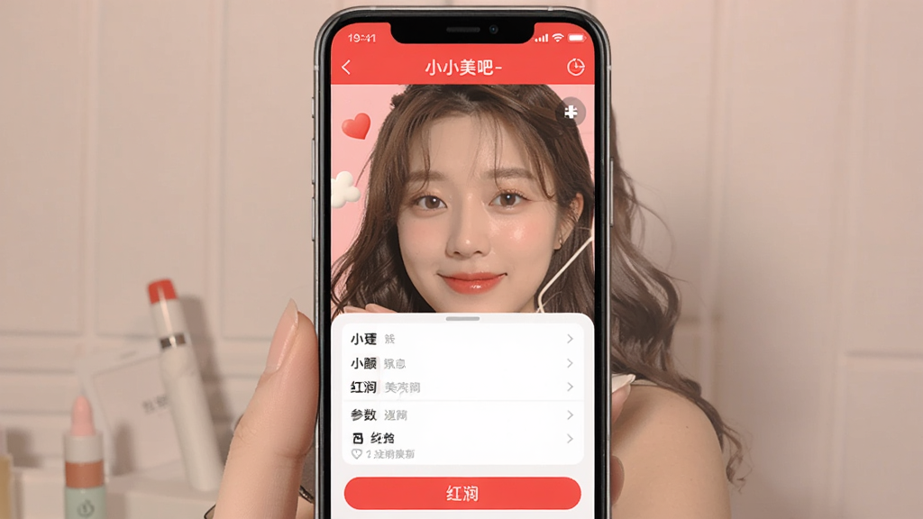小小美吧-手机美颜工具红润参数设置界面
