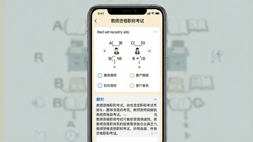 ��ʦ�ʸ�ְ�ƿ���App�����ϰ���棬�ֻ���Ļ����ʾһ��ѡ������ĸ�ѡ��·�����ϸ�������򣬶�����ע����ʦ�ʸ�ְ�ƿ��ԡ�����������Ϊǳɫ����ģʽ����������������࣬���ʸɾ��޶���Ԫ��