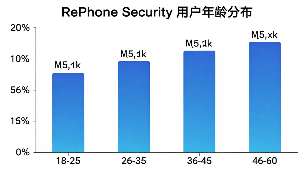 RePhone Security �û�����ֲ���״ͼ������չʾһ����������״ͼ��������Ϊ�����18-25��26-35��36-45��46-60������Ϊ�û�ռ�Ȱٷֱȣ�������ɫΪ������ɫ��ͼ���Ϸ���'RePhone Security �û�����ֲ�'���⣬�����ɾ���ɫ�����ݱ�ǩ�����ɼ�