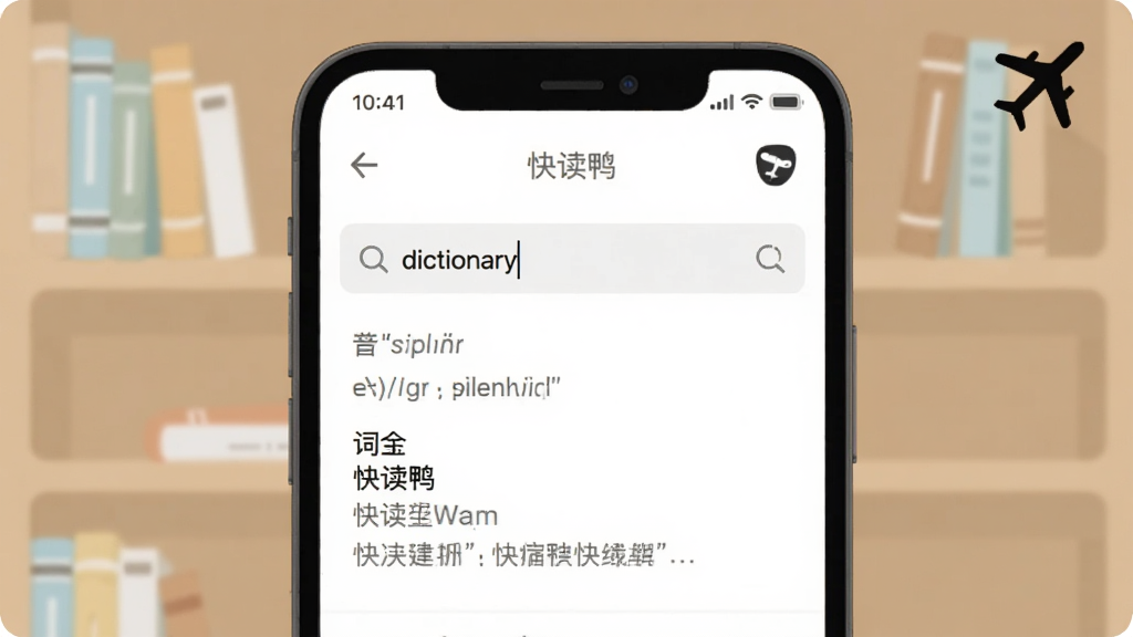 ���Ѽ���ߴʵ��ѯ����չʾͼ���ֻ���Ļ��ʾ�ʵ��ѯ���棬�����������ˡ�dictionary�����·���ʾ���ꡢ���Ժ��������壬�������Ͻ���һ���ɻ�ͼ���ʾ����ģʽ�������Ǽ�Լ����ܣ�����ƽ���������������������������ű�עΪ�����Ѽ��