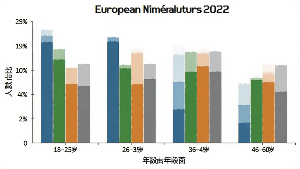 欧洲卡车模拟器2022用户年龄分布柱状图,横轴为年龄段18-25岁、26-35岁、36-45岁、46-60岁,纵轴为人数占比,柱状颜色分别为蓝色、绿色、橙色、灰色,图表简洁清晰,背景白色,无多余元素