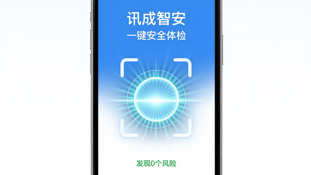 ��һ���ֻ����棬������һ�������Բ��ɨ�谴ť����ť�Ϸ�д�š�Ѷ���ǰ����͡�һ����ȫ��족������ɨ����߳ʷ���״��ɢ������ײ���ʾ������0�����ա�����ɫС�֣�������ɫ����ƽ����ƣ����ʸɾ��޶���Ԫ��