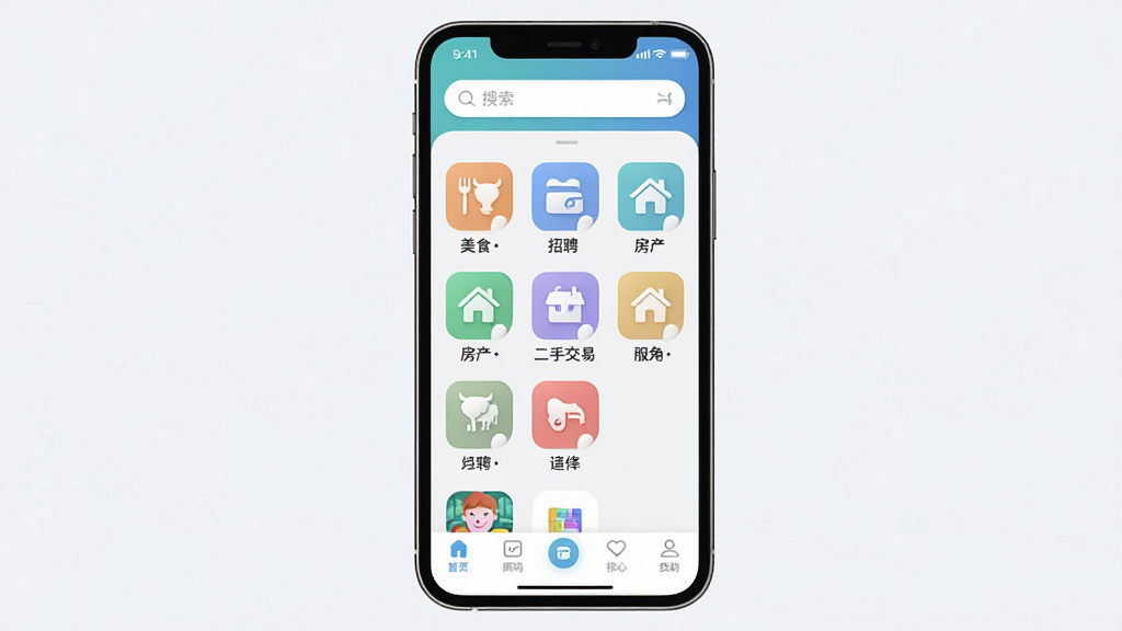 һ��չʾţ��ͬ��App����ȫò��ͼƬ��������һ�������ֻ���Ļ����Ļ����ʾţ��ͬ��App�������棬���涥�������������м��Ǳ�������������ͼ�꣬������ʳ����Ƹ�����������ֽ��׵ȣ��ײ��ǵ������������������Ű����룬����ִ���Լ��ϸ��Բ�󣬻��ʸɾ��������޶���Ԫ�أ�ͼƬ�����ְ�����ţ��ͬ�ǡ�