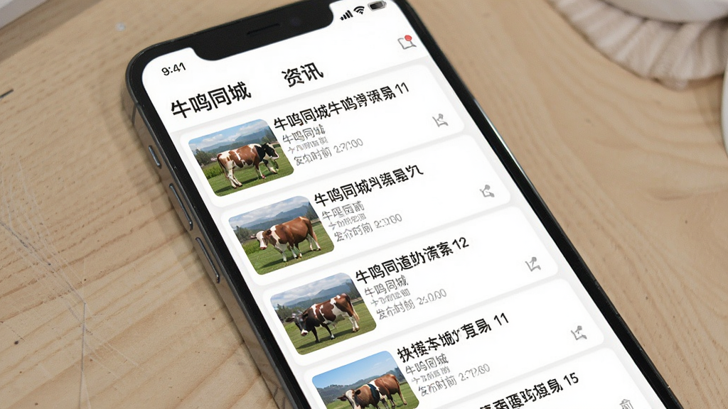 һ��չʾţ��ͬ��App������Ѷ���ܵ�ͼƬ���������ֻ���Ļ����Ļ����ʾţ��ͬ��App����Ѷ�б�ҳ�棬ÿ����Ѷ��������ͼ������ͷ���ʱ�䣬�Ű�Ϊ�����б����������ˬ��ϸ�����������ʸɾ����޶���Ԫ�أ�ͼƬ�����ְ�����ţ��ͬ�ǡ�