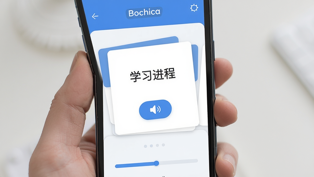 途正 英语学习软件 主界面 手机屏幕 展示 干净简洁 蓝白配色 英语单词卡片 发音按钮 学习进度条 现代扁平风格 高清画质 无多余元素
