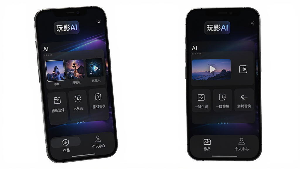 ��ӰAI����������չʾ���ֻ���Ļ���湹ͼ��������ʾ��ӰAIƷ�Ʊ�ʶ���м���AI��Ƶ����������������ģ��ѡ��һ�����ɡ��ز��滻����ڣ��ײ�Ϊ��Ʒ�����͸�������ѡ�����������ɫ�Ƽ���Ϊ��ɫ������������ɫ�����Ч���������ִ���࣬���������ɾ��޶���Ԫ��