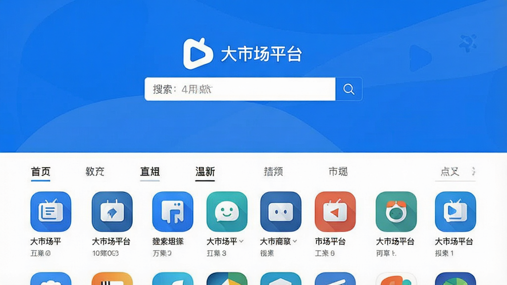 һ��չʾ�����г�ƽ̨��Ӧ���̵���ҳ��UI�����ͼ����������������������logo���������·������Ÿ���Ӧ��ͼ��ͷ����ǩ�������������죬��������ɫΪ�������岼�ָɾ����࣬�����������޶���Ԫ��