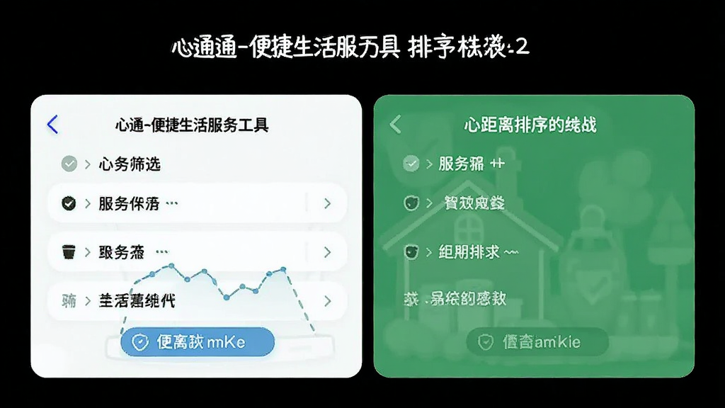心通通-便捷生活服务工具 服务筛选和距离排序功能展示