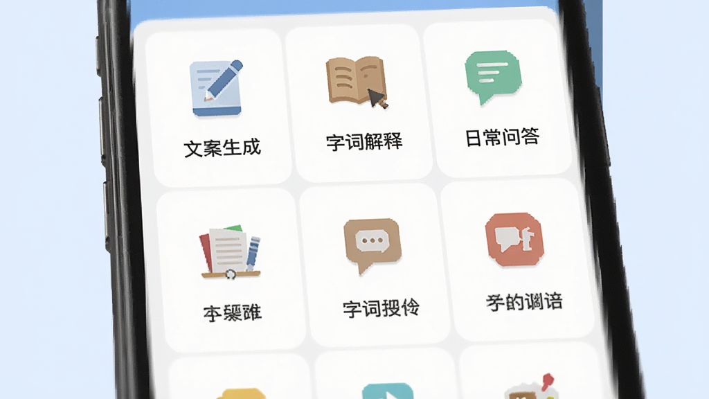һ��չʾС��XIAOZHI�ೡ�����ߵ���ͼ���������ֻ���Ļ������Ϊ����״������ڣ��Ű����룬���Ϊ��ƽ����ƣ�ϸ�ڰ������İ����ɡ����ִʽ��͡����ճ��ʴ𡱵�ͼ������֣����ʸɾ����޶���Ԫ�أ�����Ϊ����ɫ��