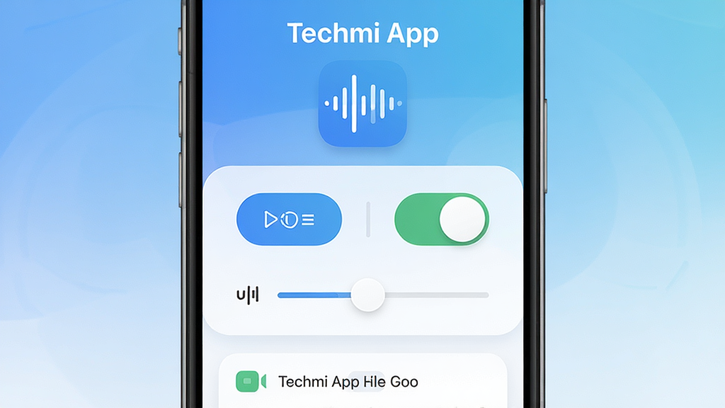 һ��չʾTechmi App���Ľ�����ֻ���Ļ��ͼ��������һ���ִ������ֻ�������Ϊ����չʾ���Ű��Ϸ�����������