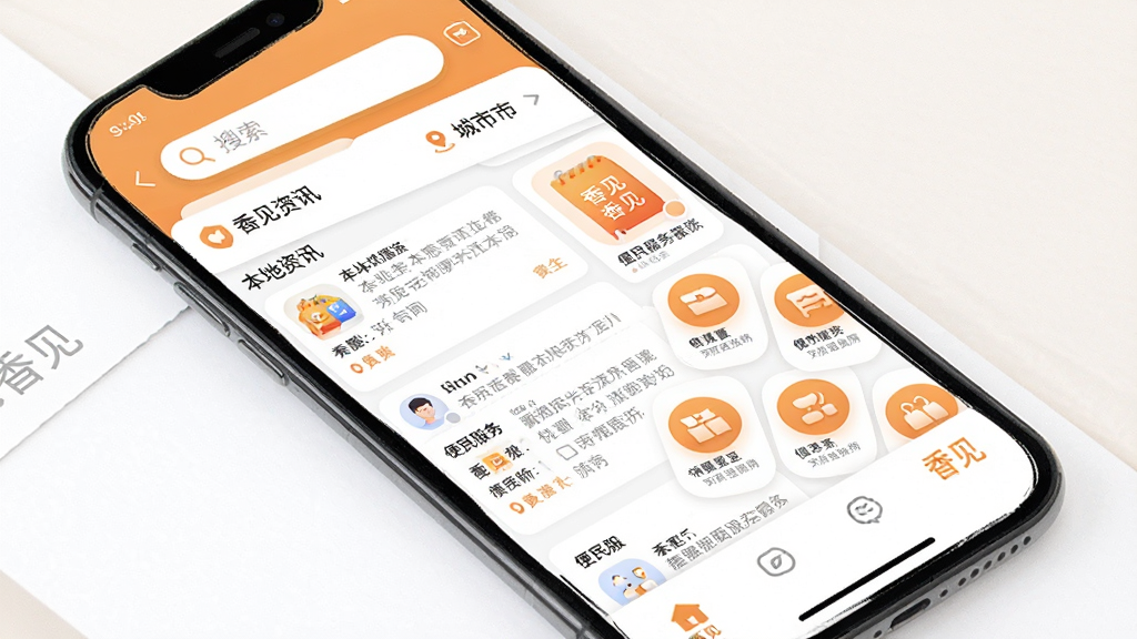 ���App��ҳ�������չʾ���ֻ���Ļ����ʾ���Ŀ�Ƭʽ���֣��������������ͳ��ж�λ��ʶ���м��Ǳ�����Ѷ��Ϣ���ͱ������ͼ�����񣬵ײ�Ϊ������������ɫ���԰�ɫ��ů��ɫΪ��������ִ���ƽ��ͼ��Բ�����������ʸɾ����޶���Ԫ�أ���Ļ��������ʾ����������ֱ�־