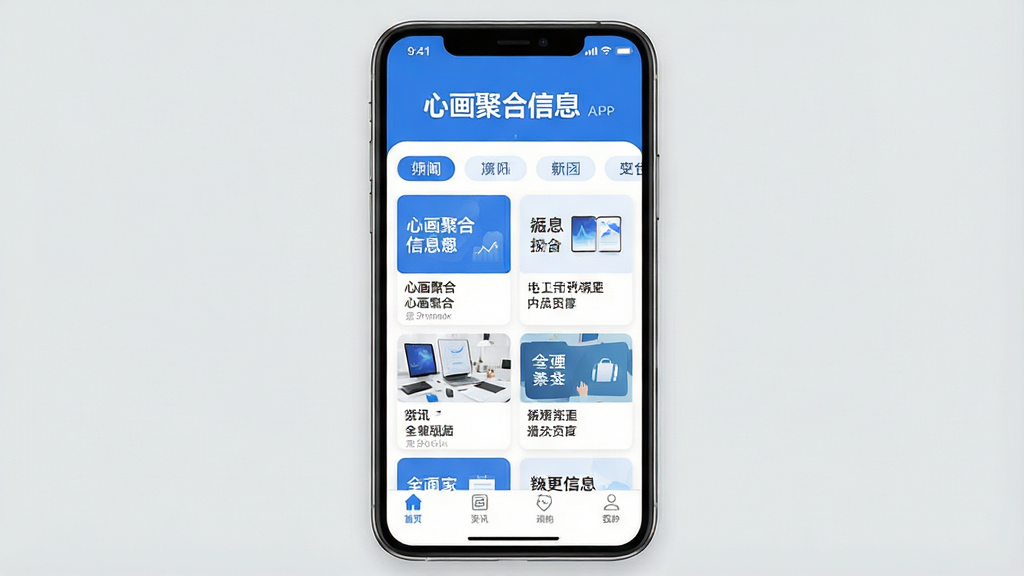 һ���ֻ���Ļչʾ�Ļ��ۺ���ϢAPP�����棬���涥����ʾ���Ļ��ۺ���Ϣ�����֣��м�����ˬ����Ѷ��Ƭʽ���֣��������Ƶ�������ǩ���ײ��е�����������ɫ��������Ϊ��������ִ���࣬���ʸɾ��޶���Ԫ��