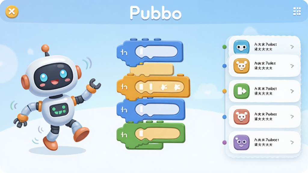Pubbo����������չʾ������������ɫ������Ļ�ľʽ���ģ�飬����ǿ�ͨ�����������裬�Ҳ��ǿγ̹ؿ��б������岼�������������ñ�ƽ����ͨ��ƣ�ϸ��Բ��ɰ������ʸɾ��޶���Ԫ�أ���������͵����׽��䣬ͼ�д���
