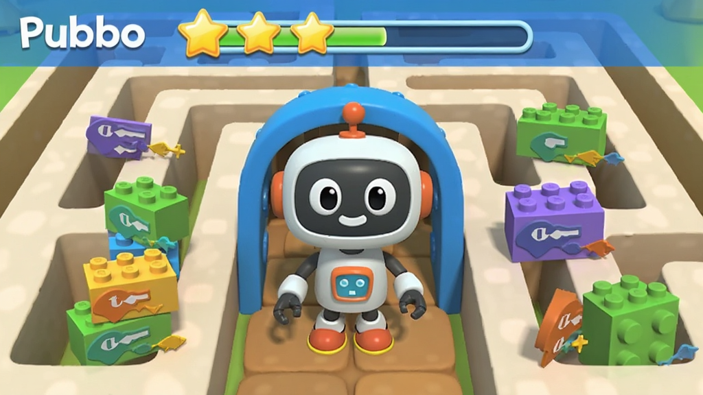 Pubbo�������ؿγ̽��棬����������һ����ͨ������վ���Թ���ڣ���Χɢ����������ɫ�ı�̻�ľ�飬���涥�������ǽ��������������Ϊ3D��ͨ��Ⱦ��ɫ���������ã����ʸɾ��޶���Ԫ�أ�ͼ�д���