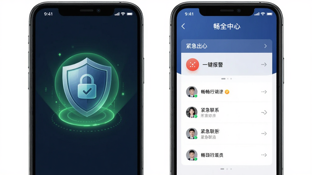 ���г���˾����APP��ȫ����ҳ�棬�ֻ���Ļ��ʾһ��������ť�������ϵ���б��������ж���ͼ������ɫ��ȫ���Σ����沼��������������ؿɿ������ʸɾ��޶���Ԫ��