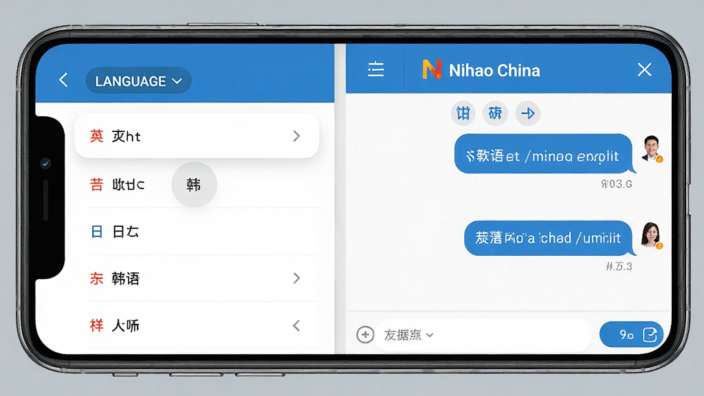 һ��չʾNihao ChinaӦ���ڶ������л��Ϳͷ�������ֻ���ͼ���������ֻ���Ļ�������ʾ����ѡ���б�������Ӣ���������ѡ��Ҳ���ʾ���߿ͷ����촰�ڣ��С�Nihao China����ʶ����������������������ɫ�����������ϸ�ھ��£����ʸɾ��޶���Ԫ�أ�����Ϊ��ɫ��