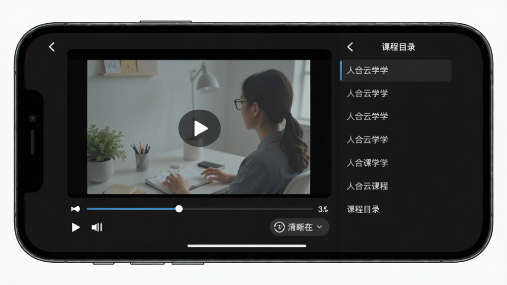 �˺���ѧ�γ̲��Ž��棬�ֻ�������ʾ��Ƶ���������·��в��Ž�������������ѡ��ť���Ҳ��пγ�Ŀ¼�б�������Ϊ��ɫģʽ������ɾ��޹���������רע���������������޶���Ԫ��