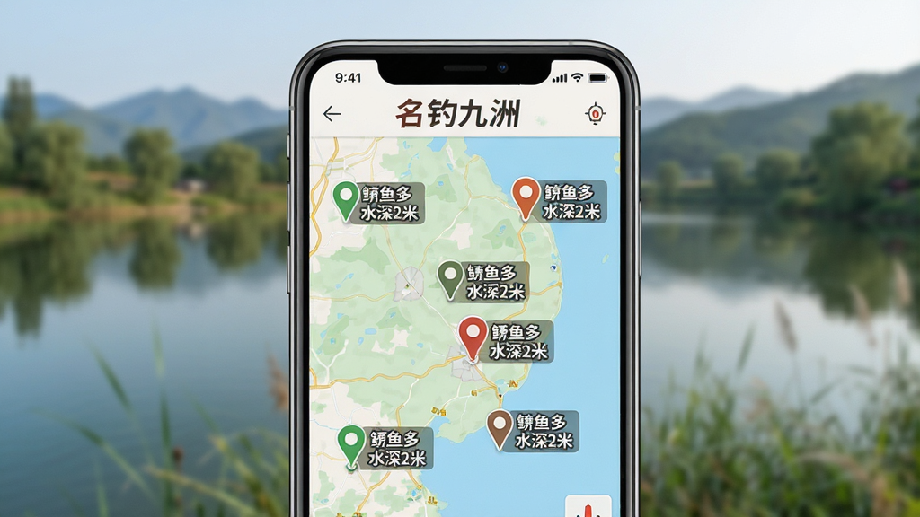 һ����������APP���ܵ����Ƽ�����Ľ�ͼ�������������ֻ���Ļ����Ļ����ʾһ�ŵ�ͼ����ͼ���ж����ǵ㣬ÿ����ǵ��Ա�ע�š�����ࡱ����ˮ��2�ס�����Ϣ����Ļ�Ϸ��С��������ޡ�Logo��������ģ���Ļ���羰�����дʵ�������������޶���Ԫ��